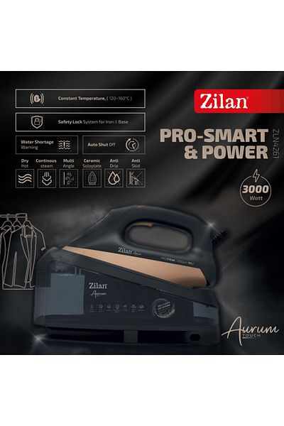 Zilan Home Aurum iron with Zilan station ZLN4261, 3000W, heats up in 35 seconds, auto shut-off system