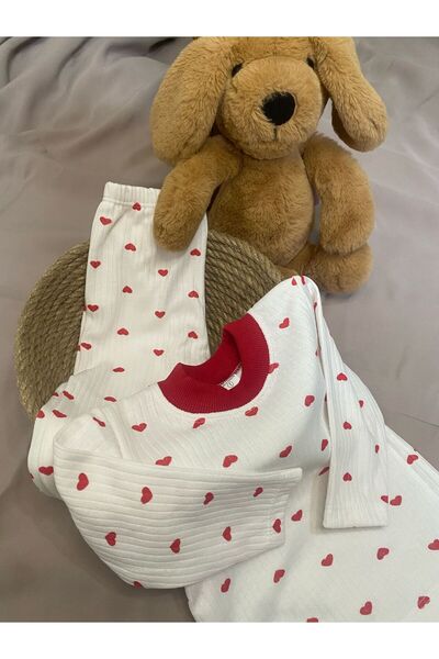 Butik Raporlu Kalp Desenli Pijama Takımı