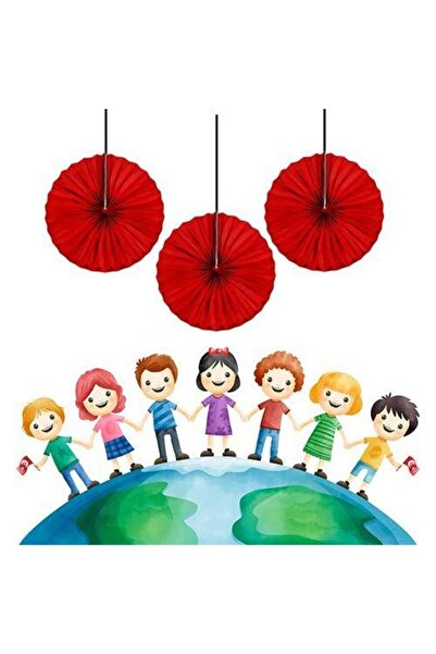 Parti Dükkanım Kırmızı Yelpaze Petek Süs 3 Adet 17 cm