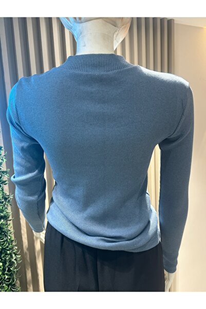 mor butik MOR BUTİK ЖІНОЧИЙ ІНДИГО СТРАПОВИЙ ВИСОКИЙ КОМИР ДОВГІ РУКАВИ ЕЛАСТИЧНИЙ БЛУЗ