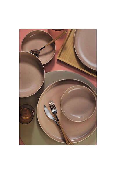 Kütahya Porselen Modern Color Matte Masa Service, 24 Pieces, 6 Person, Portelan, Rose Mat, Kutahya Porcelain
