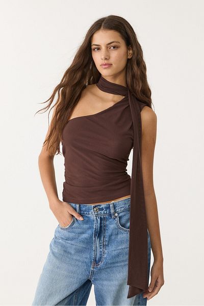 Stradivarius Asymmetric tulle top with scarf