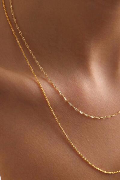 Bayar Gold 14 Ayar Altın Singapur ve Halat Kombin Zincir Kolye