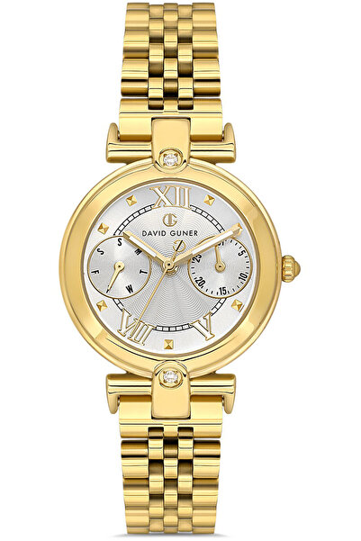 DAVID GUNER SARI KAPLAMALI BEYAZ KADRANLI KADIN KOL SAATİ DG-8727LA-B1