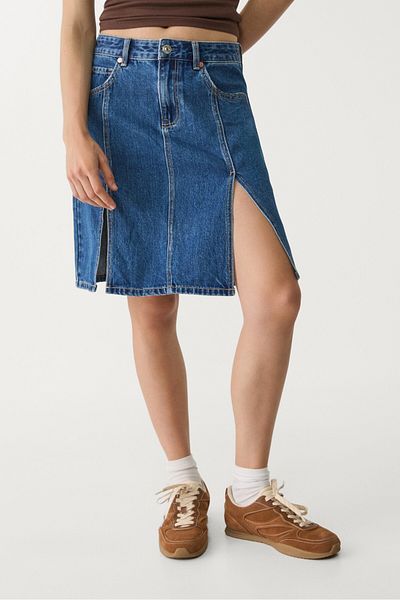 Stradivarius Double split denim midi skirt