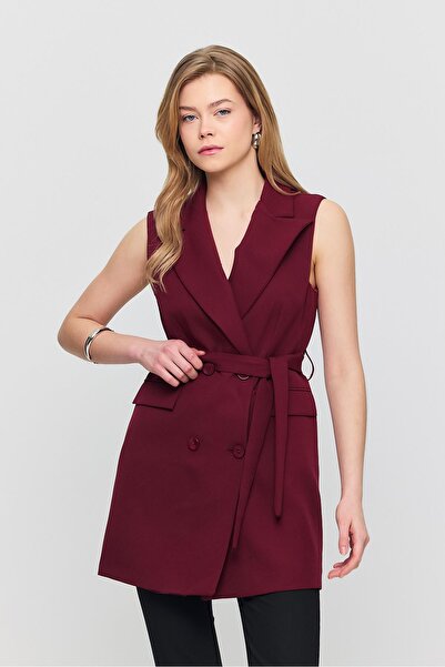 Rays 6981 Belted Four Button Vest Claret Red