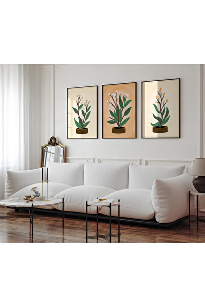 ARTCASTLE Σετ 3 Ξύλινων Πίνακων με Πλαίσια Green Flower