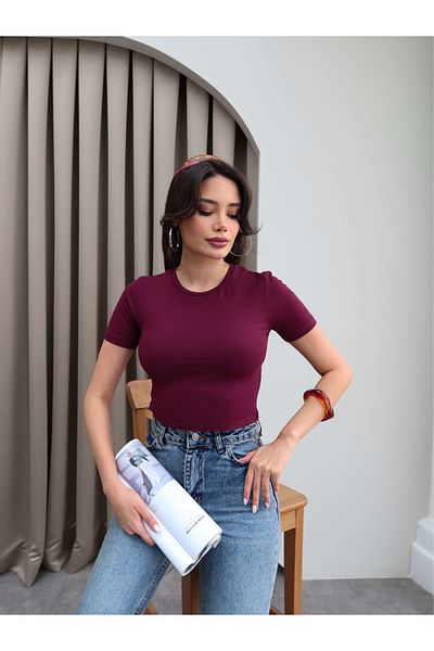 ESRAHELVACI Burgundy Stretch Crop Tshirt