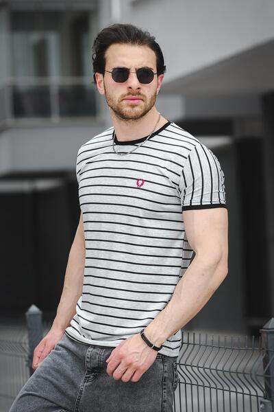 Oksit Ανδρικό μπλουζάκι Ft 2444 Striped Crew Neck Lycra Slim Fit