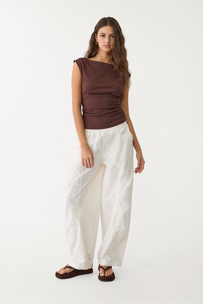 Stradivarius Creased T-shirt with cap sleeves
