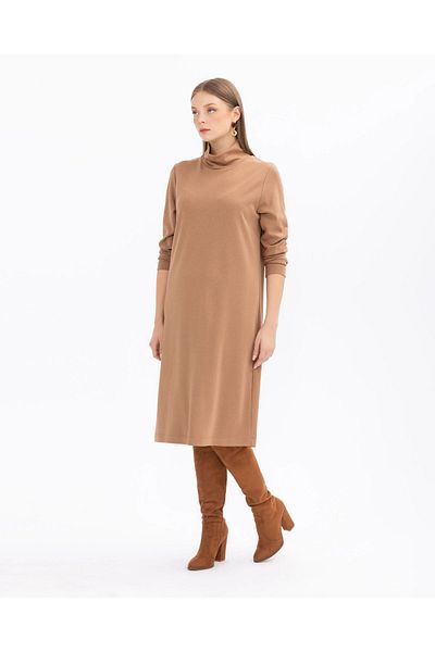 Gala-Xi Γυναικείο φόρεμα με ζιβάγκο πλεκτό Camel 2321001088
