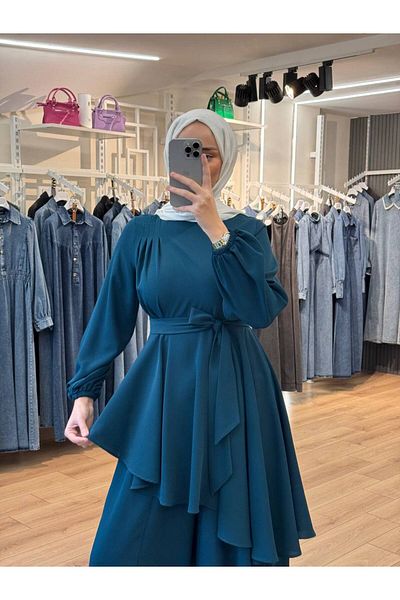 OlaLady Women's Asymmetrical Flared Tunic Hijab Pants Blouse Set of 2