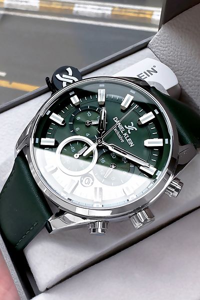 Daniel Klein Excl. Men's Wristwatch - Green Leather Cord 3 Atm Waterproof