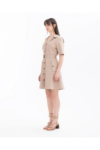 SEÇİL Seçil Μινιμαλιστικό Ζώνη Κοντομάνικο Midi Casual Φόρεμα