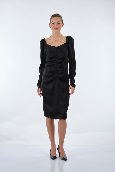 SEÇİL Seçil Minimalist Midi Satin Dress - Μακρύ μανίκι - Casual & Special Occasion