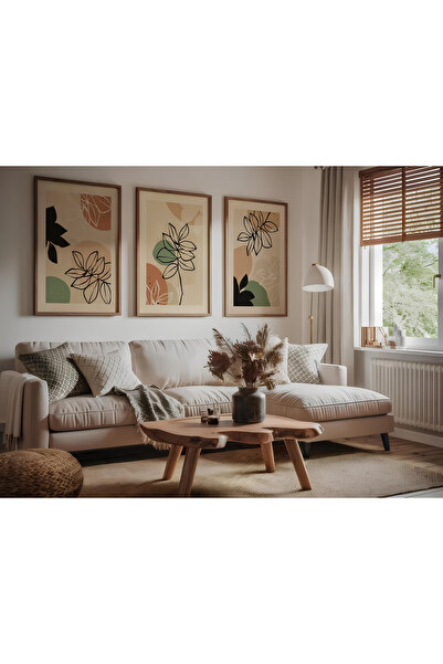 ARTCASTLE Set de 3 tablouri cu ramă din lemn Botanic