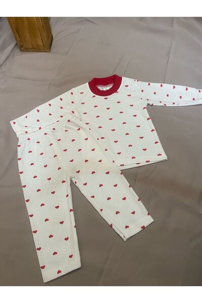 Butik Raporlu Kalp Desenli Pijama Takımı