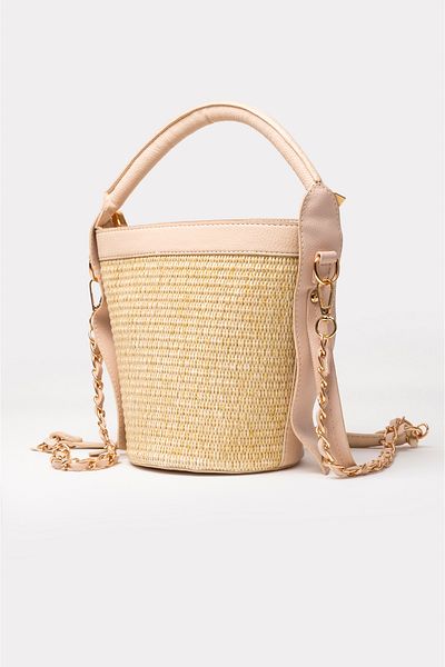 ICONE BAG Geantă de mână și de umăr cu găleată din paie Icone bej