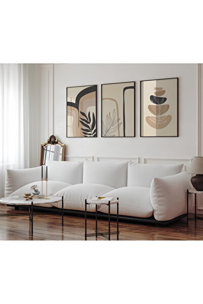 ARTCASTLE Set de 3 tablouri cu ramă din lemn, maro