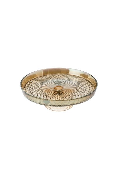 Byblos Turkish Glass Cake Plate With Base Beige Color