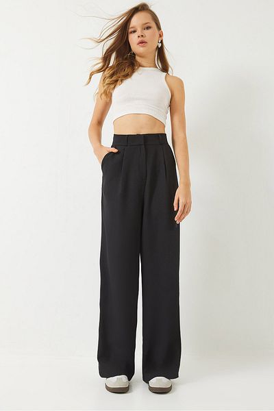 Bianco Lucci Women's High Waist Single Pleated Pocket Detailed Palazzo Trousers 3244 60283059