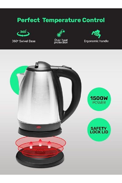 COOYA 1500W Stainless Steel Electric Kettle with Auto Shut-Off,1.8L Capacity & 360° Base - Silver