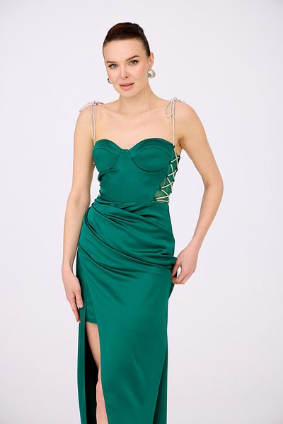 Carmen Rochie de seara din satin legat cu smarald