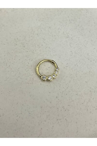 Siminkari 925 Gümüş Mikron Altın Kaplama Nokta Taşlı Halka Gold Piercing