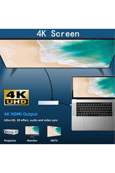 COOYA 11-in-1 Type C Dock USB C Hub 3.0 Splitter Multiport Adapter 4K HDMI RJ45 SD/TF VGA HDMI PD