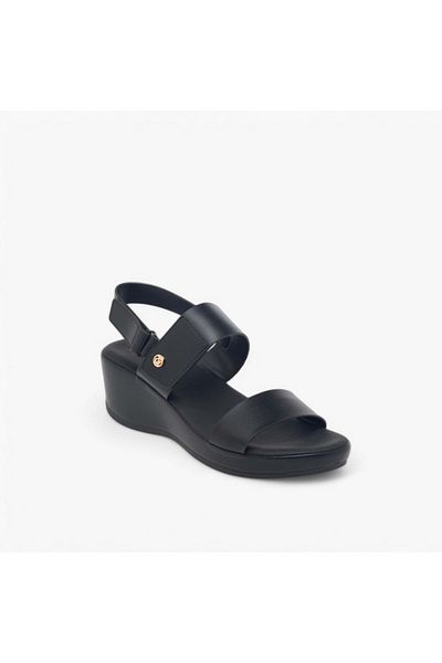 Paprika Solid Open Toe Wedge Heel Sandals with Hook and Loop Closure