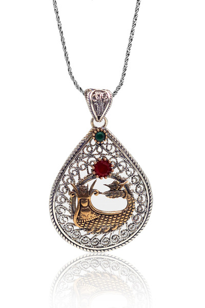 Midyat Nurtaş Gümüş Yakut Ve Zümrüt Taşlı Şahmaran Model Oksitli Telkari Kadı...