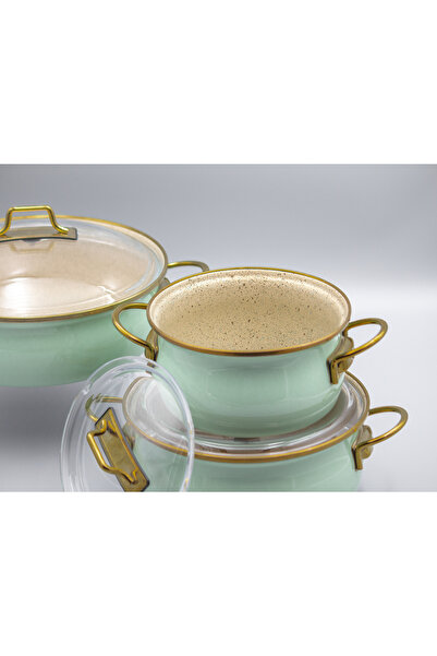 Bonera Vintage 8 Piece Enamel Casserole Set - Aqua Green Pot