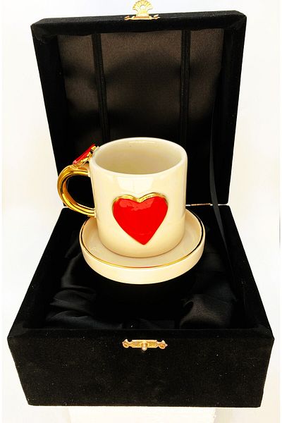 SeraSelin Luxury Boxed Handmade 24 Carat Gold Presentation Single Coffee Cup Heart Cup Single Cup 140 ml
