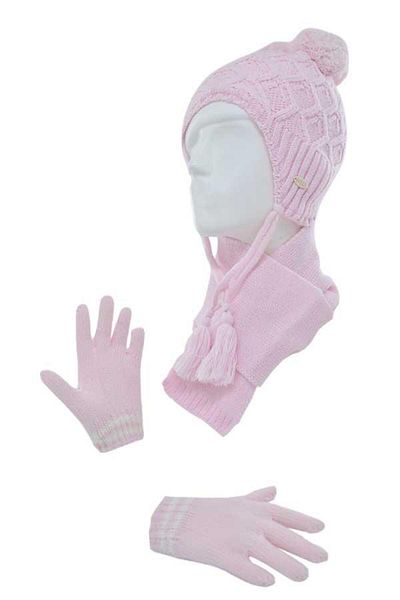 Kitti Kit Girl's Pompom Pilling Resistant Fleece Beanie Gloves Scarf Set (K22160-03)