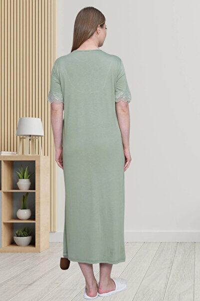 BEYVİP Women's Green Lace Detailed Large Size Nightgown