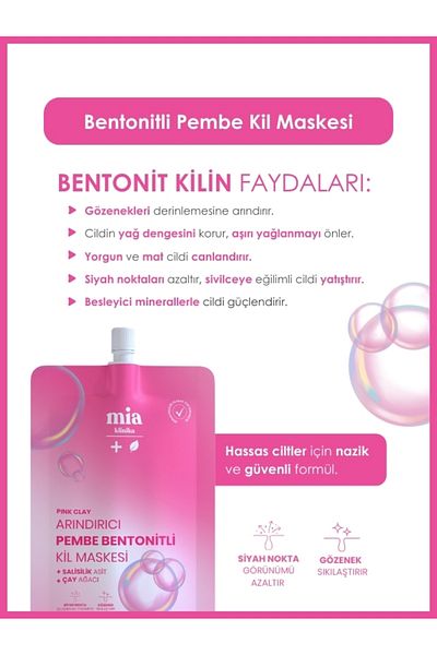 mia klinika Anti-Blackhead, Pore Tightening Bentonite Pink Clay Mask 15 ml