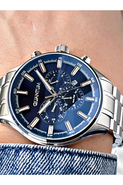 Quantum Men's Wristwatch - Functional Silver-Navy Color 10 Atm Water Resistance Adg958Sz