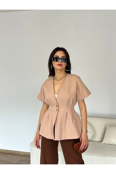 Nesil Γυναικείο μπουφάν με κοντό μανίκι με κουμπιά στη μέση