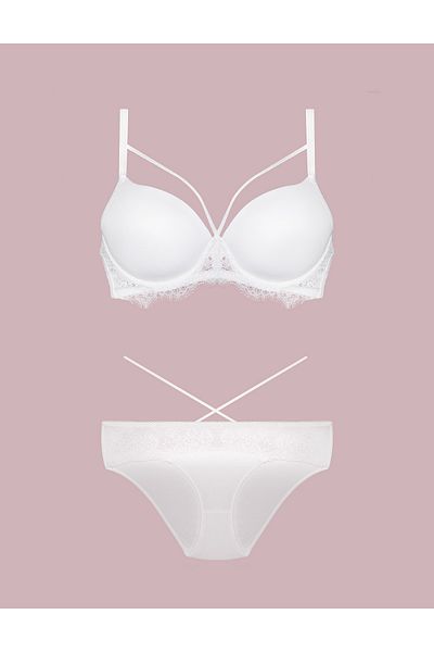 Soweto Women's Lace Rope Strap Unassisted Ecru Bra Set