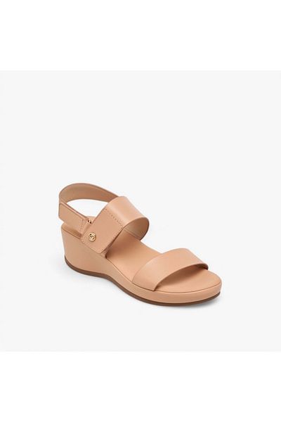 Paprika Solid Open Toe Wedge Heel Sandals with Hook and Loop Closure
