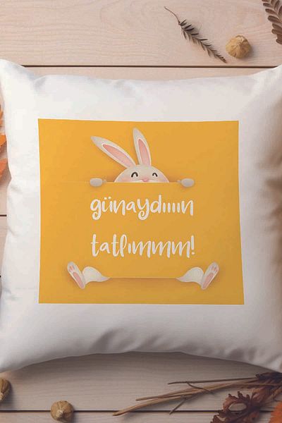 qoeuyl boutique Good Morning Sweetie Cute Rabbit Printed Funny Gift Fiber Filled Satin Decorative Pillow