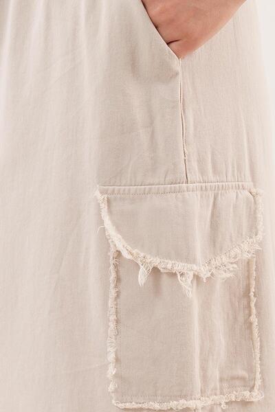 Hipo Trend Μπεζ φούστα με μπροστινή σχισμή και λεπτομέρεια τσέπης