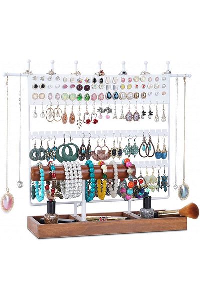 Qilicz Qilicz jewelry organizer, metal/wood, white/natural, 38 x 33 x 12.5 cm