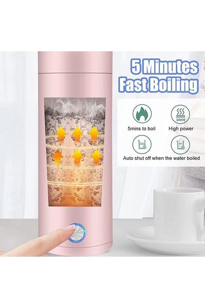 COOYA Travel Electric Kettle, 400ML Portable, Keep Warm Function, Fast Boil and Automatic Shut off(Pink)
