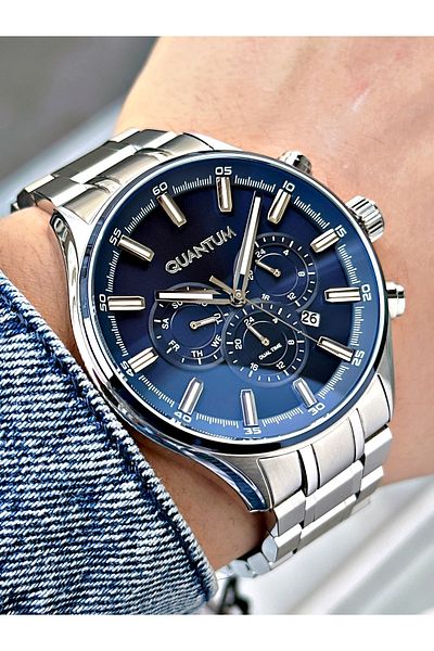 Quantum Men's Wristwatch - Functional Silver-Navy Color 10 Atm Water Resistance Adg958Sz