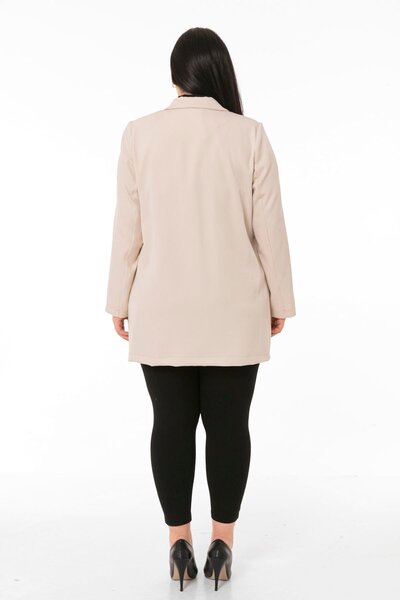 DISENTIS MODEST Μονόχρωμο γιακά διακοσμητικό μπεζ γυναικείο μπουφάν χωρίς επένδυση με κάλυμμα τσέπης