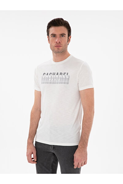 Cacharel Beyaz Slim Fit Bisiklet Yaka Desenli T-shirt 50302274-VR013