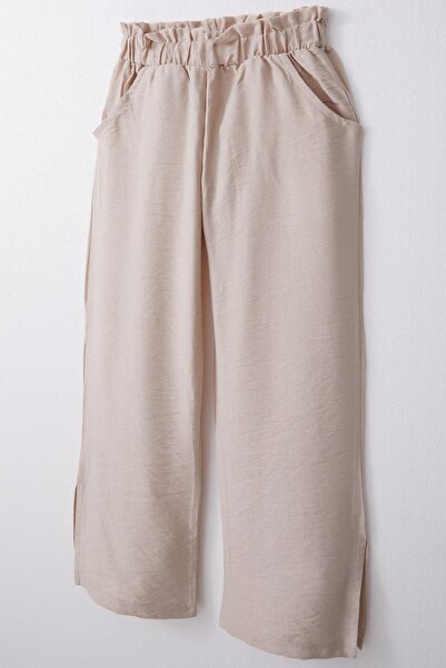 Breeze Beige Girl's Trousers 8-14 Years, Elastic Waist with Slits on the Sides