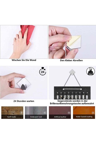 Hinsarcd Wall Organizer for Keys/Glasses, Felt, Black, 40 X 50 Cm