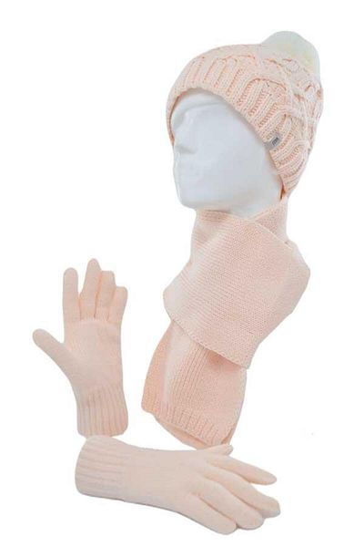 Kitti Girl's Pilling Resistant Fleece Pompom Beanie Gloves Scarf Set (22180-3)